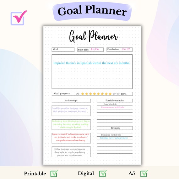 Goal Planner Journal Insert A5 Printable PDF File Digital Goal Planner, Visual Progress Tracking, Journal Goal Planner Motivation Planner