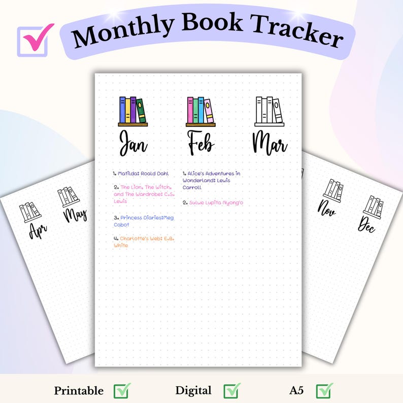 Monthly Book Tracker Bullet Journal Printable Monthly Reading Log ...