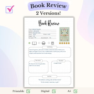 Recensione del libro Bullet Journal Stampabile Book Tracker Stampabile Registro di lettura Reading Tracker Pagina di recensione del libro Pianificatore di lettura