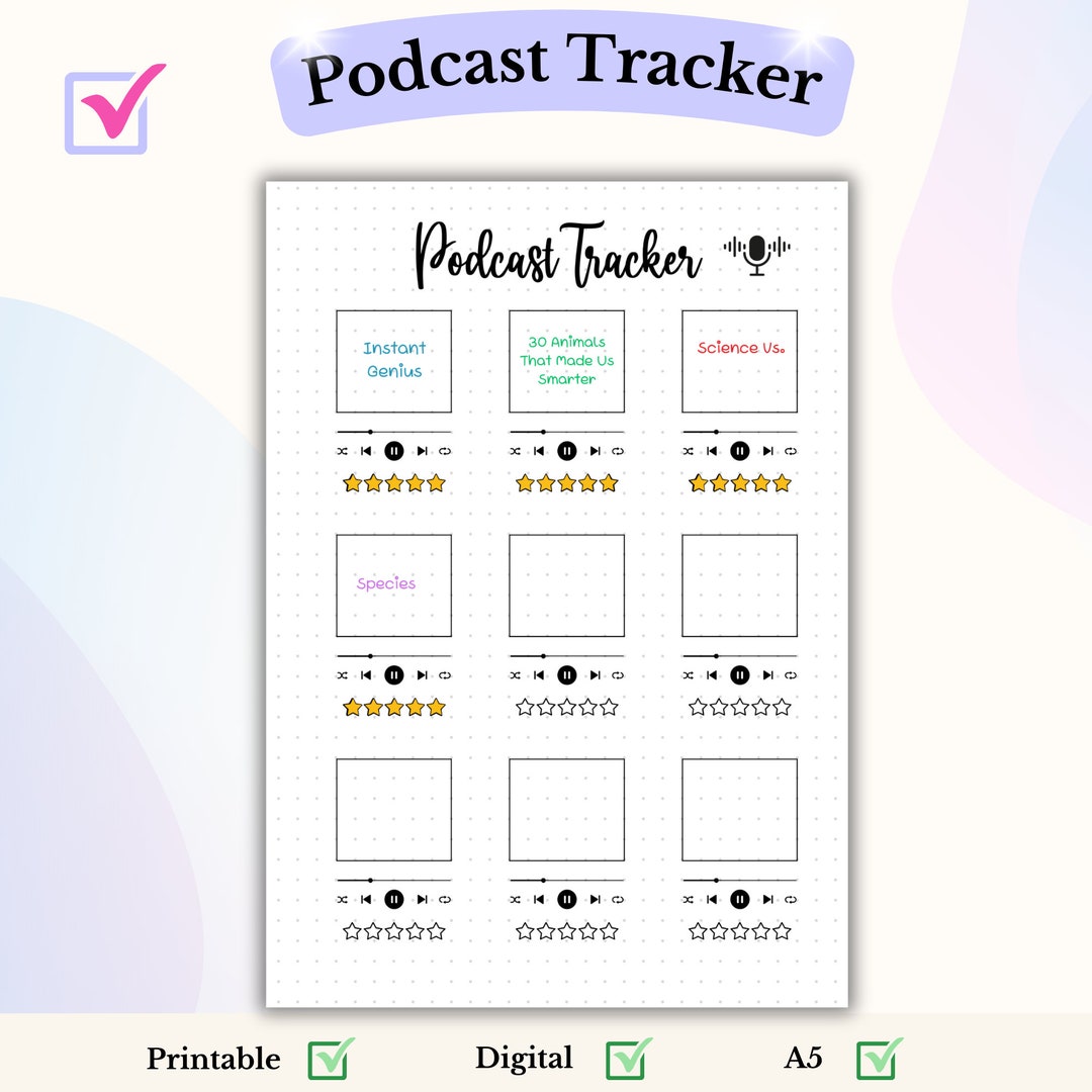 Podcast Tracker Bullet Journal Page Podcast Log Entertainment Tracker ...