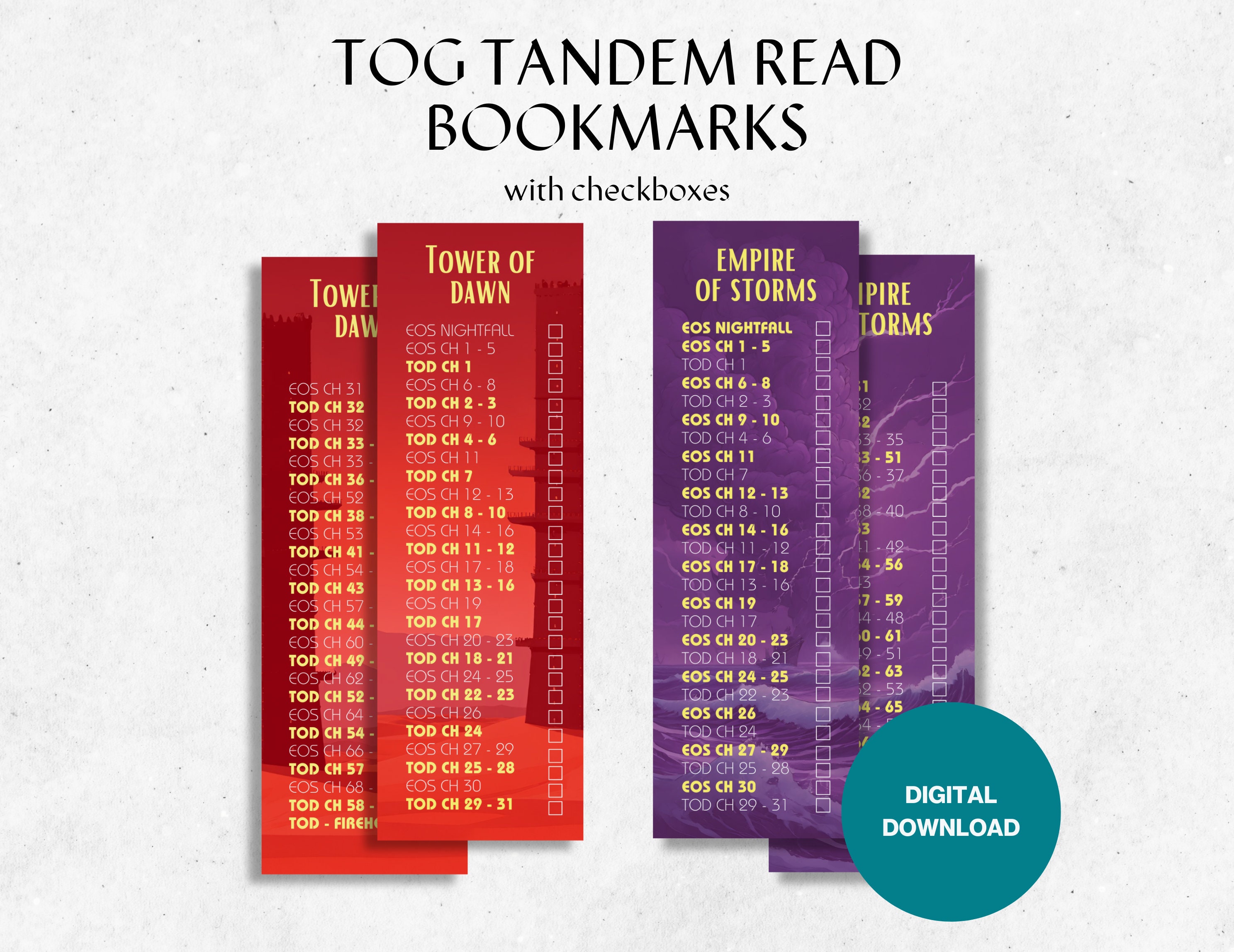 Throne of Glass - Essential Tandem Read Checklist Bookmarks - Printable Set of 2 Digital Prints