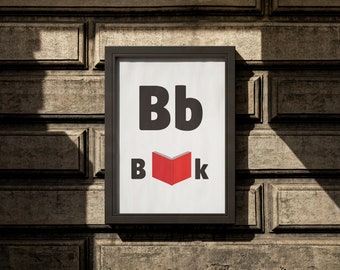 Letter B: Book Icon SVG PNG Files + A4 Wall Poster (Digital Download)
