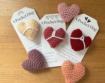 Crochet Pocket Hugs, Crochet Hearts, Mini Hearts, Pocket Hug, Amigurumi Hearts, Handmade Pocket Hearts, Anxiety Hearts