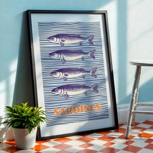 Sardines Print | Vintage Tin Fish Printable Wall Art for Kitchen | Coastal Nautical Poster & Digital Download Home Decor Wall Art