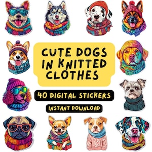 Hondenclipartbundel van 40 digitale stickers | PNG-set hond | Grappige huisdier-clipart | Schattige dierenstickers | Winterhondenontwerpen om direct te downloaden