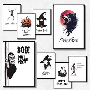 Printable Halloween Wall Art Set – Spooky Witch Ghost Pumpkin Prints – Digital Download PDF (10 Images)