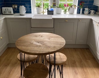 Round Dining Table. Handmade with Rustic Reclaimed Wood. Industrial Steel Hairpin Legs. FREE DELIVERY & INSTALLATION.