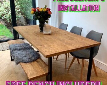 Industrial Dining Table & Bench Set. Multiple Leg Options Available