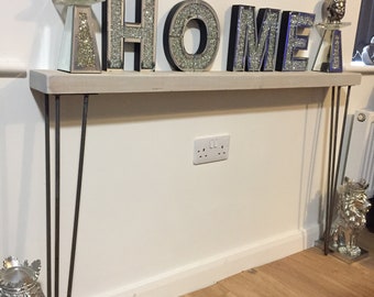 Handmade rustic console table with hairpin legs