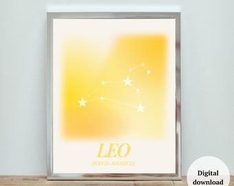 Leo Zodiac Aura Constellation Print, Aura Poster, Star Sign Decor Poster, Trendy Wall Art, Star Sign Print, Cute Aesthetic Star Sign Decor