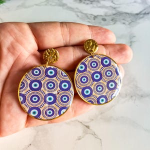 Polymer clay earrings with evil eye pattern - Chic Protection