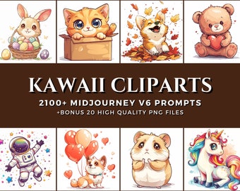 2100+ Kawaii Cliparts Midjourney v6 Prompts - AI Art, Midjourney Prompt, Midjourney AI Art, Digital Art, AI Generate, Instant Download