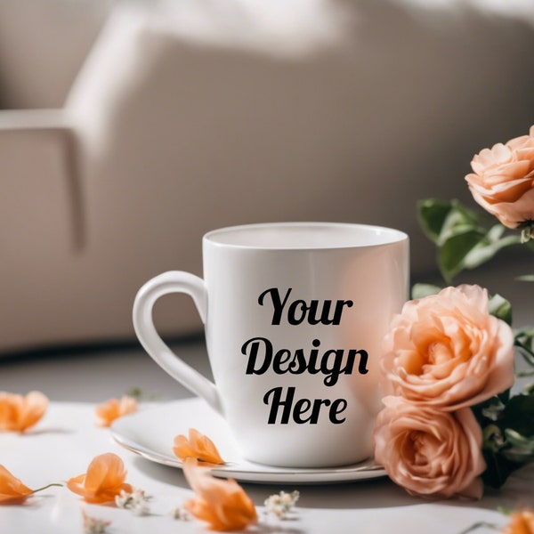 Mock Up Mug, 11oz Ceramic White Mug, Colourful Mockup Coffee Mug, High Resolution Mock up Coffee Mug, Mockup Coffee Mugs for Spring