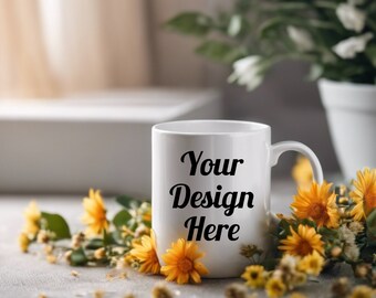 Mock up Coffee Mug, 11oz Ceramic White Mug, Colourful Mockup Coffee Mug, High Resolution Mock up Coffee Mug, Mockup Coffee Mugs for Spring