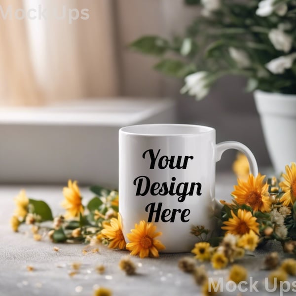 Mock up Coffee Mug, 11oz Ceramic White Mug, Colourful Mockup Coffee Mug, High Resolution Mock up Coffee Mug, Mockup Coffee Mugs for Spring