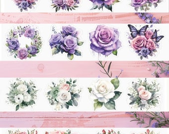 Flower Die Cut Pet Tape, 2mm Roll Decorative Flower Tape for Junk Journals, Crafting, Bouquet Sticker, Weddings.