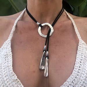 Handmade Leather Lariat Necklace: Boho Y Necklace