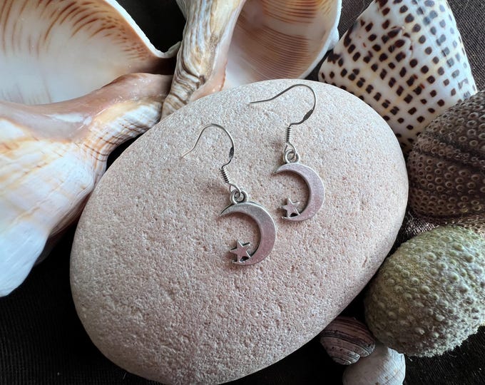 Sterling Silver Moon & Star Earrings: Boho Hippie Jewelry