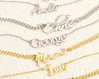 Personalized Name Necklace, Script Name Necklace, Handmade Name Plate Necklace, Custom Name Necklace, Gift for Mom, Mother Name Necklace