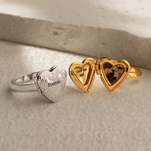 Heart Locket Ring with Photo, Heart Locket Ring, Gold Locket Ring, Memorial Ring, Picture Locket, Antique Ring Locket Jewelry,Valentine Gift