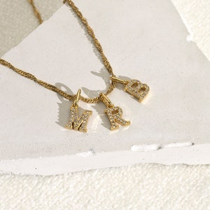 Gold Initial Necklace, Pave Letter Necklace, Diamond Initial Necklace, Tiny Initial Necklace,  Personalized Jewelry, Gift for Mom