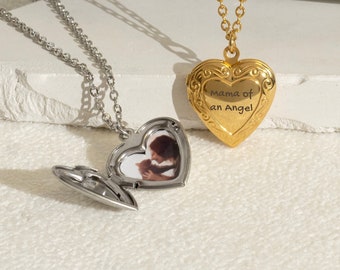 Collier médaillon coeur avec photo, collier coeur gravé, médaillon coeur avec photo, bijoux personnalisés, cadeau significatif pour maman