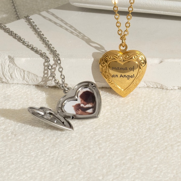 Collana con medaglione a cuore con foto, collana a cuore incisa, medaglione a cuore con immagine, gioielli personalizzati, regalo significativo per la mamma