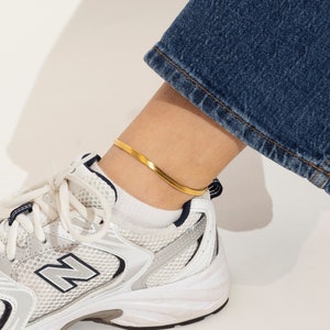 Gold Herringbone Chain Anklet, Herringbone  Ankle Bracelet, Snake Chain Anklet, Layered Anklet for Women, Waterproof Layering Anklet