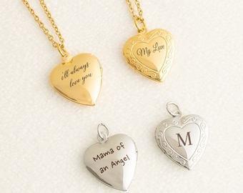 Hart medaillon HALSKETTING met afbeelding, gegraveerde hart ketting, hart medaillon met afbeelding, vriendin cadeau, betekenisvol cadeau voor moeder