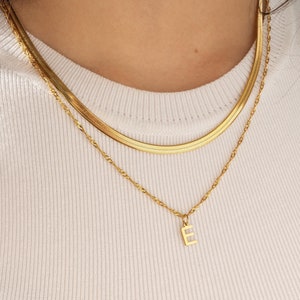 Layering Necklace Set, Initial Letter Necklace, Herringbone Chain Necklace, Multi Strand Necklace, Multi Layer Necklace,Valentines Day Gift
