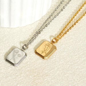 Tiny Birth Flower Necklace: Stainless Steel Floral Pendant, Memorial Jewelry