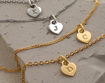 18K Gold Heart Initial Necklace: Personalized Letter Charm