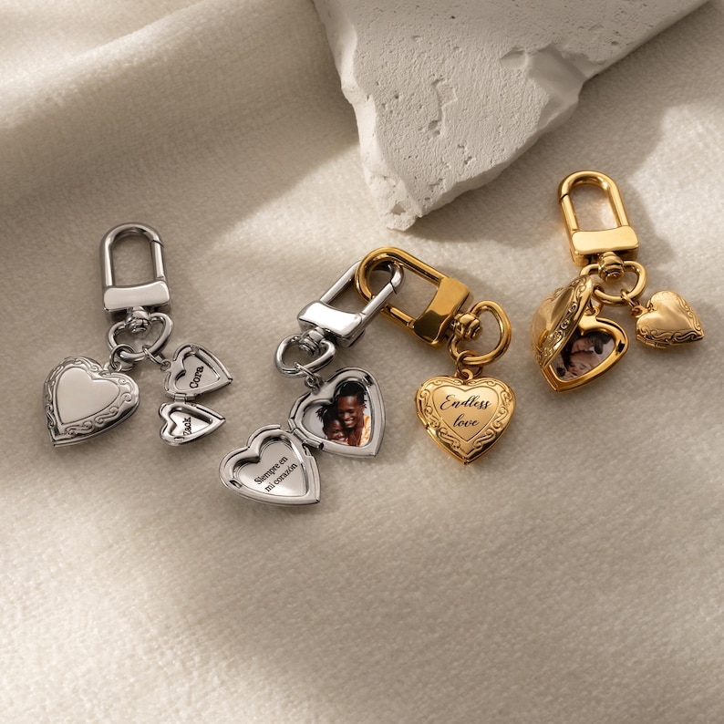 a couple of charms sitting on top of a table