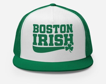 St. Patrick's Day Flat Bill Trucker Hat | Boston Irish | Funny Irish Snapback Mesh Cap