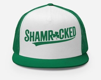 St. Patrick's Day Flat Bill Trucker Hat | Shamrocked | Funny Irish Snapback Mesh Cap