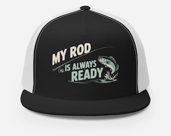 Gorra de Pescador de Visera Plana – Mi Caña Siempre Lista – Gorra Divertida de Camionero para Hombre – Gorra para la Vida en el Lago – Regalo de Pesca para Papá – Gorra para Aventuras al Aire Libre