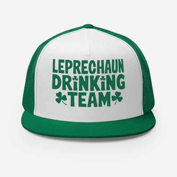 Patrick's Day Flat Bill Trucker Hat Leprechaun Drinking Team