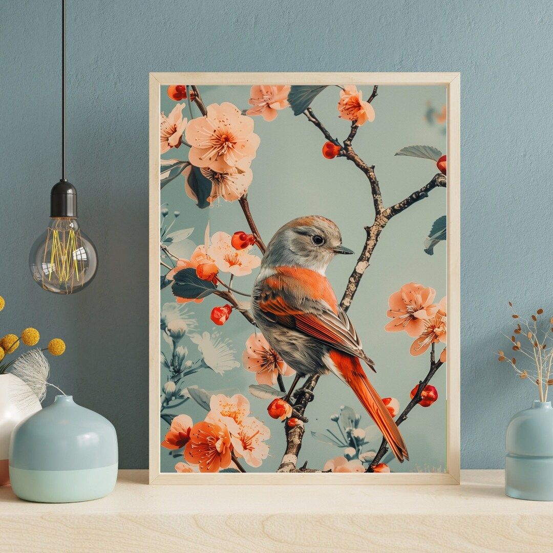 Printable Wall Art Bird Elegant Bird Print Floral Bird Print Bird Among ...