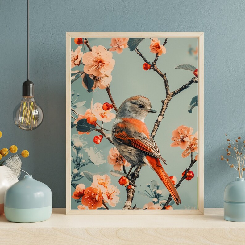 Printable Wall Art Bird Elegant Bird Print Floral Bird Print Bird Among ...