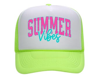Trendy 'Summer Vibes' Trucker Hat - Perfect Pool Hat, Summer Hat for Women, Neon Trucker Hats