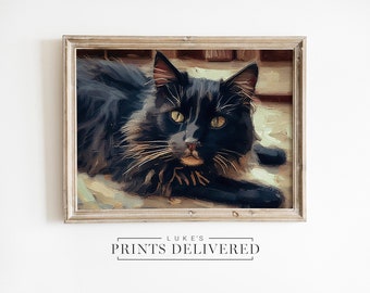 Black Cat Portrait Art Print - Moody Pet Painting Wall Decor - Gift For Her - Semi-Glossy, Fine Art & Matte Paper