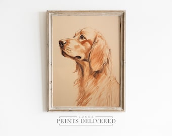 Golden Retriever Art Print Drawing - Dog Portrait Artwork - Cute Pet Sketch - Fine Art, Semi-Glossy & Matte Finish
