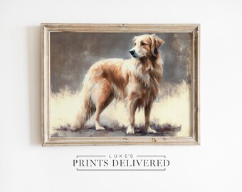 Golden Retriever Oil Painting Art Print - Pet Lover Gift - Rustic Dog Portrait Wall Decor - Fine Art, Semi-Glossy & Matte Finish Paper