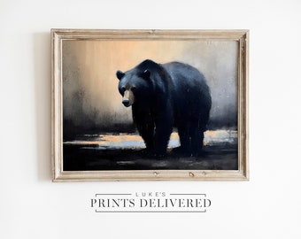 Black Bear Oil Painting Print - American Wildlife Wall Art - Impressionist Animal Poster - Fine Art, Semi-Glossy & Matte Finish Papers