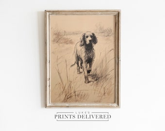 Impresión de boceto de Spaniel Inglés - Retrato de perro de estilo vintage - Decoración de pared de bellas artes para mascotas - Springer Spaniel Running Artwork