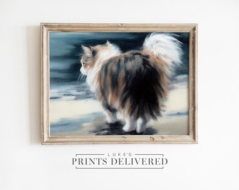 Fluffy Cat Painting Art Print - Cute Pet Portrait Wall Artwork - Semi-Glossy, Fine Art & Matte Paper - Ginger Cat Wall Decor