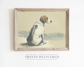 Beagle Portrait Drawing Art Print - Rustic Style Pet Dog Sketch Artwork - Fine Art, Semi-Glossy & Matte Finish Papers