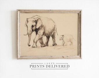 African Elephant Drawing Art Print - Wildlife Portrait Sketch Artwork - Nature Wall Decor - Fine Art, Semi-Gloss & Matte Finish Paper