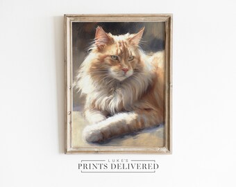 Ginger Cat Oil Painting Print - Moody Pet Home Decor Animal Wall Art - Fine Art Cute Pet Wall Decor