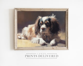 Cavalier King Charles Spaniel Art Print - Cute Dog Oil Painting Portrait - Pet Lover Gift - Fine Art, Semi-Glossy & Matte Finish Paper